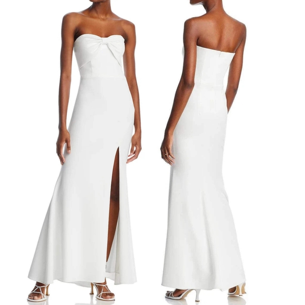 🔥Aqua Scuba Bow Front White Strapless Evening Gown
